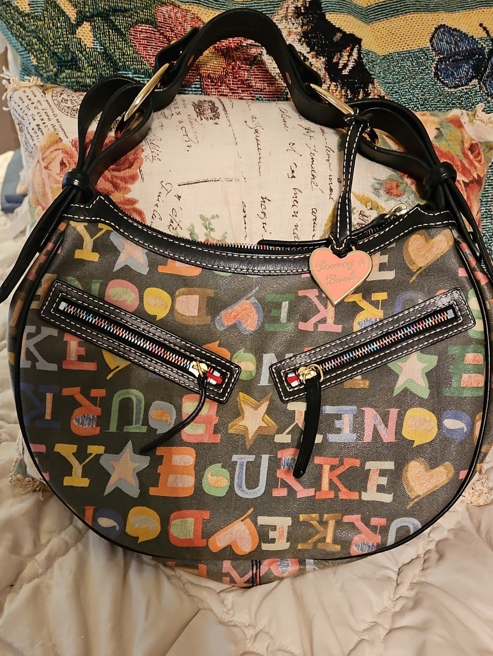 Dooney & Bourke Black Multicolor Signature Crescent Hobo
